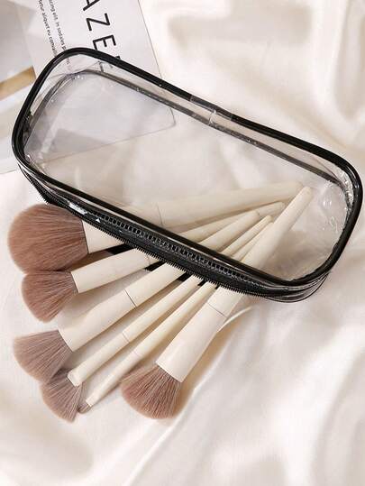 1 件黑白透明铅笔盒，适合男孩、圣诞礼物、中学、便携式 PVC 袋式收纳袋，适合学生、考试、女性、办公和学校用品、化妆包、简约透明 PVC 文具袋、大容量铅笔盒、小众