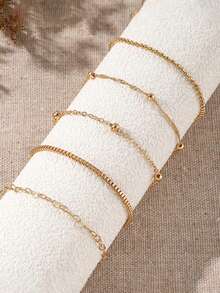 5 件套女士锌合金串珠、心形链和链条简约时尚手链套装 - 5pcs手鍊 - 查看 4