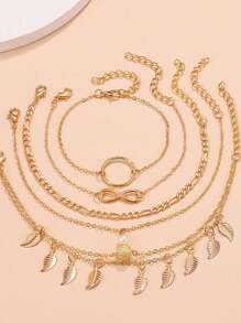 1 pieza Tobillera dorada multicapa, conjunto de joyería de tobillo versátil y sexy de estilo para la playa para chicas