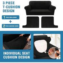 Sofa Cover 3 Piece T Cushion Loveseat Slipcovers Thick Velvet Couch Cover Stretch T Cushion Sofa Covers For 2 Cushion Couch With 2 Individual T Cushion Covers Washable, Stone Blue - 黑色 - 查看 11