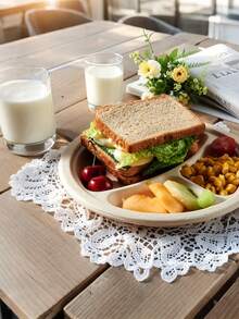 100% Bamboo Fiber 3-Compartment Disposable Plates, Available In 9"/7"/9", Sturdy And Durable, Microwave , Natural Unbleached Brown Color, PFAS-Free, Water And Oil Resistant Bamboo Fiber Disposable Plates - Beige - View 5