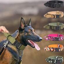 [Collier anti-éclatement pour chien tactique militaire] Collier pour animaux de compagnie + Collier tactique + Bandoulière de dressage extérieure ajustable anti-éclatement, sans frottement, sans blessure, tissu renforcé, convient aux grands chiens + Design ajustable + Bords arrondis pour prévenir les blessures en cas d'éclatement soudain (pour le dressage des chiens de taille moyenne/grande)