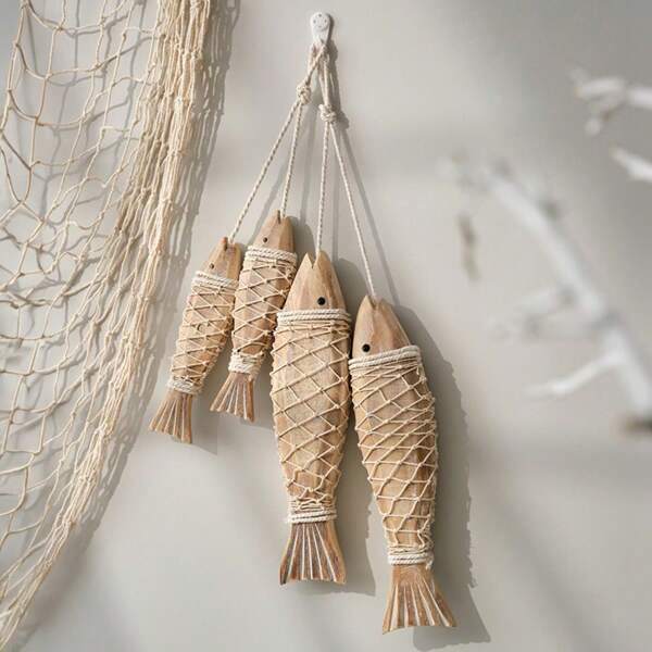 2 pezzi di pesce in legno vintage con fascino costiero, intagliati a mano, adatti per decorazioni murali nautiche e props fotografici da regalare ad amici e familiari