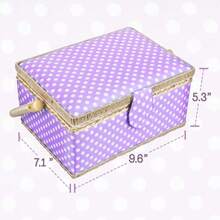 Local Delivery-Large Wooden Sewing Box With Accessories Sewing Storage And Organizer With Complete Sewing Kit Tools, White Purple Sewing Basket With Removable Tray And Tomato Pincushion For Sewing Mending - Purple Dot - View 7