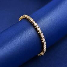 Silver Moissanite Tennis Bracelet,18K White Gold Plated 3mm Round Moissanite Tennis Bracelet 6.5-8.5 Inch