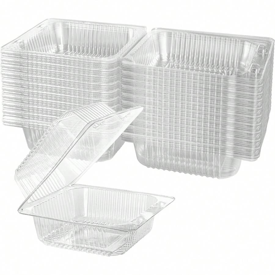 200 Count Clear Plastic Hinged Take Out Containers Clamshell Takeout Tray Food Clamshell Containers Outside Diameter 5.3 X 4.7 X 2.8 Inch For Dessert, Snacksetc, Cakes Slice, Cookies, Salads - 白色 - 查看 1