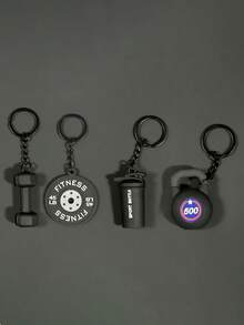 1PCS/3PCS/4PCS 简约时尚迷你健身系列钥匙扣硅胶举重杠铃片哑铃吊坠学校汽车配件可爱哥特 Y2k - 彩色 - 查看 4