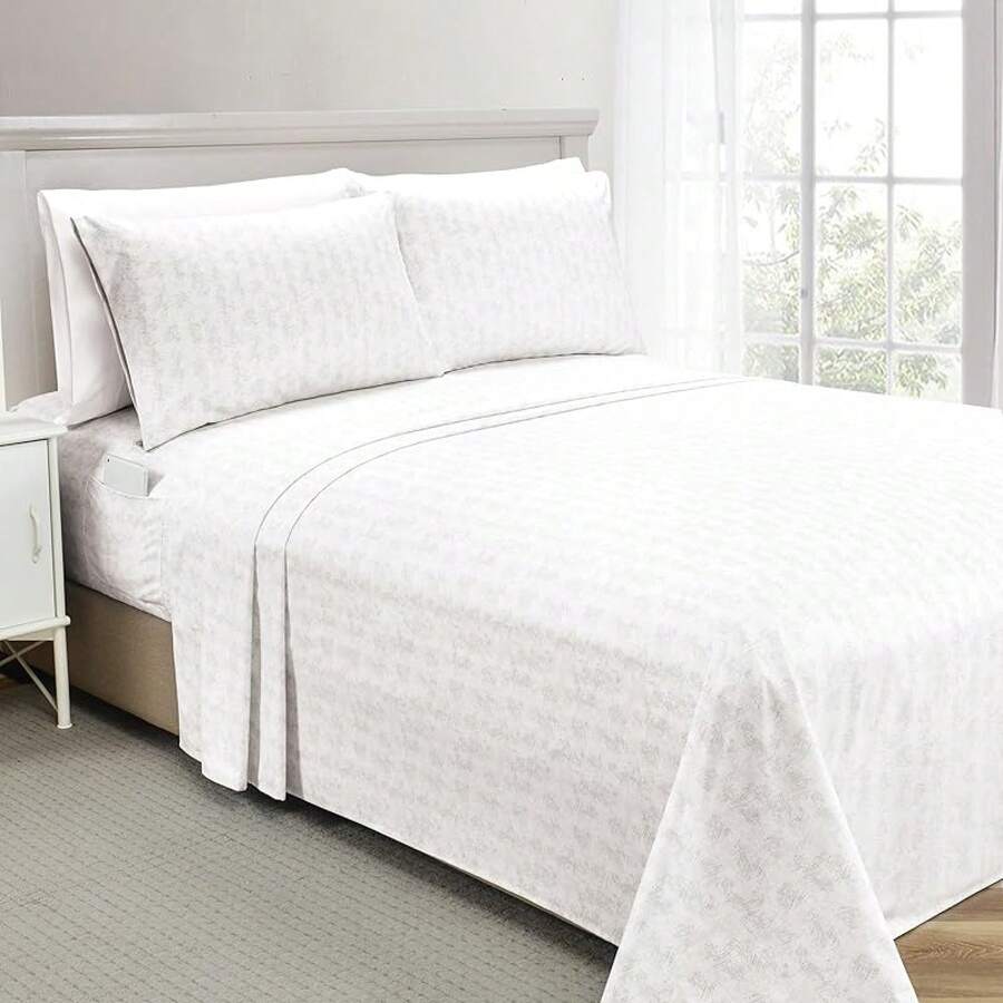 Elegant Comfort, Softest, Coziest 6-Piece Sheet Sets! 1500 Hotel Quality Luxurious Wrinkle Resistant Damask Stripe Bed Sheet Set, Black - Bedding 2025 - 波浪米色 - 查看 1