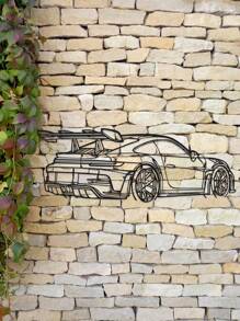 1pc Minimalist Sports Car Metal Wall Art - Black Metal Carving, Sleek Design With Spoiler & Exhaust Pipes, Easy To Hang Home & Office Decor For Living Room Or Wall Enthusiasts, Dynamic Aesthetic Modern Craftsmanship Room Decor Bedroom Decor Home Decor Wall Decor