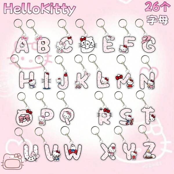 Sanrio 1 Stück Hello Kitty 26 Katzen Buchstaben Anhänger, Paar-Modell Cartoon süße Buchstaben, Name Schüler Buch Tasche Charm, Schlüsselanhänger Charm, geeignet als Geschenk, Schulmaterial, Schulanfang