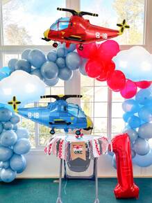 4 Stücke/Set Hubschrauber Luftballons, enthält rote & blaue Polizei Hubschrauber Luftballons, verlaufende weiße Wolken Folie Ballons, geeignet für Geburtstags-Partys, Abenteuer-Themen Partys, Fluggeburtstags-Partydekoration, 2. Geburtstags-Dekoration für Jungen und Mädchen, rote Mylar Flugzeug Wetter Ballons, Baby-Partys