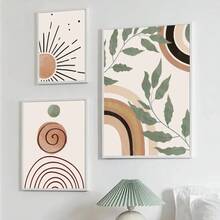 1pc Geometric Abstract Bohemian Canvas Painting Printed Nordic Poster Leaf Sun Rainbow Wall Art Picture Living Room Decoration Optional Frame - Multicolor - View 3
