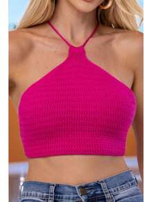 Women's Cropped Top In Modal Knit With Scale Texture