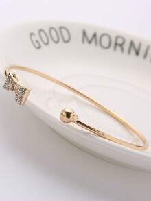 1pc Fashionable Fully Rhinestoned Bow-Knot & Heart Shaped Adjustable Bangle Bracelet