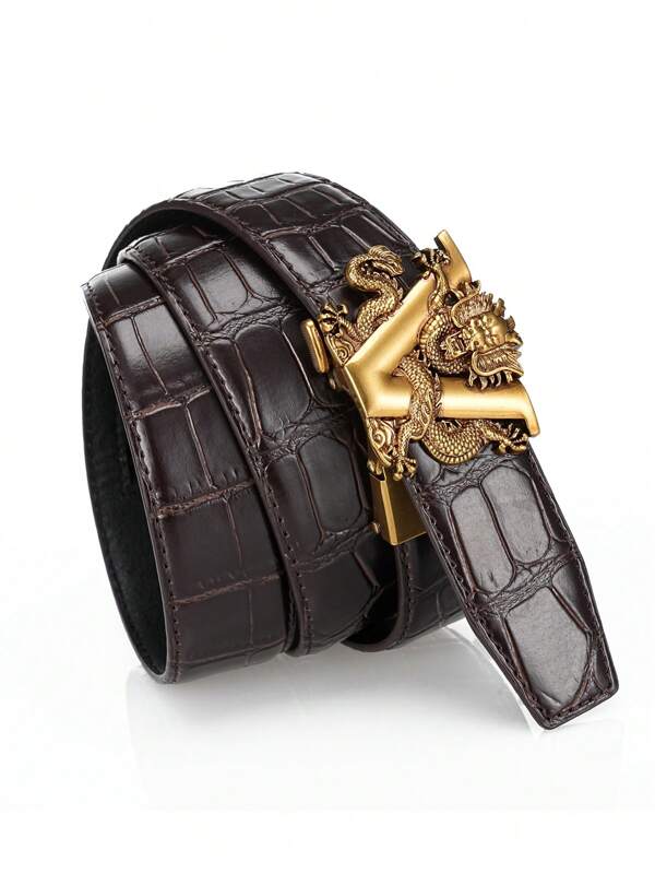 1pc Men's Western Cowboy Style Belt, Vintage Fashion Waist Belt Suitable For Jeans, Retro Automatic Buckle, Carved Pattern, Casual & Business, Gift For Husband And Father