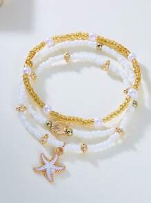 3pcs/Set Boho Style Starfish Shell Beaded Anklets, Unique Beach Foot Chains