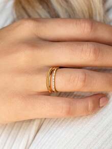 Tsnamer 3PCS Open Rings Set Stackable Thin Rings Cubic Zirconia Wedding Rings For Women Wedding Bands Aesthetic Jewelry