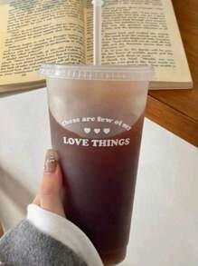 1/2pcs 700ml Or 470ml PP Coffee Cup, Portable Cartoon Straw Cup, Ice Coffee Cup, Couple Water Bottle Back To School