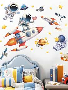 2 Stücke große Weltraum-Astronaut Wandaufkleber, Rakete Universum Planet Wandtattoos für Kinderzimmer, Jungenzimmer, Spielzimmer Dekoration Heimdekoration Wandaufkleber Wanddekoration