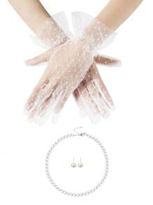Conjunto de 3 piezas D EXCEED Elegante traje de fiesta de té estilo años 50 vintage para mujer con guantes de encaje y accesorios de perlas falsas | Atuendo para boda, fiesta de disfraces | Disfraz de Halloween, regalo para baile de graduación para mujeres