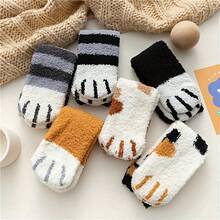 6 Pairs Of Warm And Comfortable Knee Length Cat Paw Socks - Cute Furry Women's Long Stockings - 6-pack - Mixed Colors - View 2