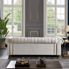 Chesterfield Sofa Beige Linen Fabric (Beige)-1515 - Multicolor - View 4