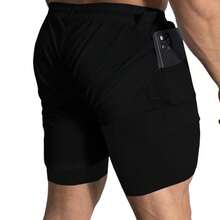 Kit 3 Dry Fit Thermal Training Shorts 2 In 1 With Cell Phone Pocket And Towel Holder Fitness Gym Shorts - 灰色 - 查看 5