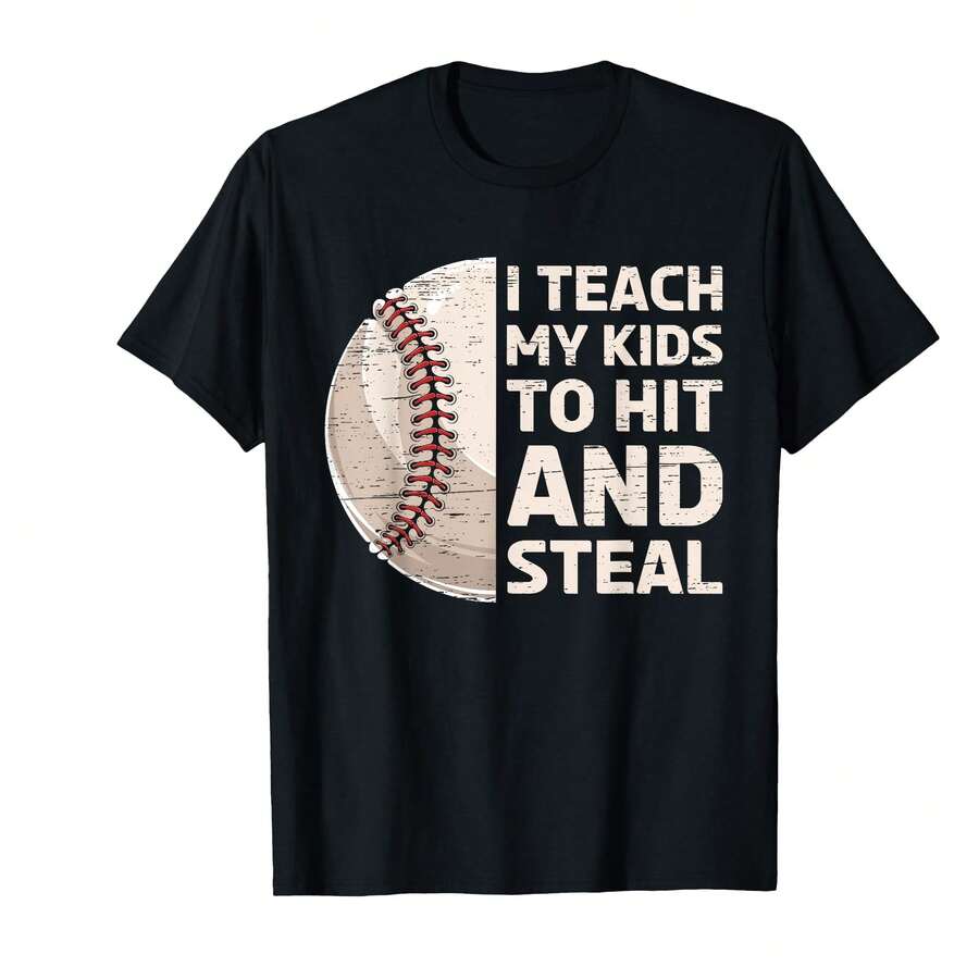 I Teach My Kids To Hit And Steal Baseball Ball Base T-Shirt/AL Gifts For Babies - màu đen - Xem 1