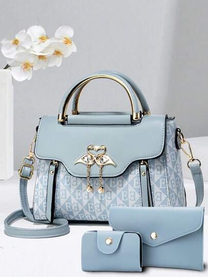 Set Of Fashion Women Letter Patchwork Shoulder Bag & Handbag