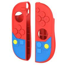 Switch2 Joy-Con Silikonhülle & Retro-Spiel-Cartoon-Daumengriffe für Switch2 Joy-Con - Rot/Blau, niedliches Schnurrbart- und Latzhosen-Design, rutschfestes Gaming-Zubehör als Geschenk