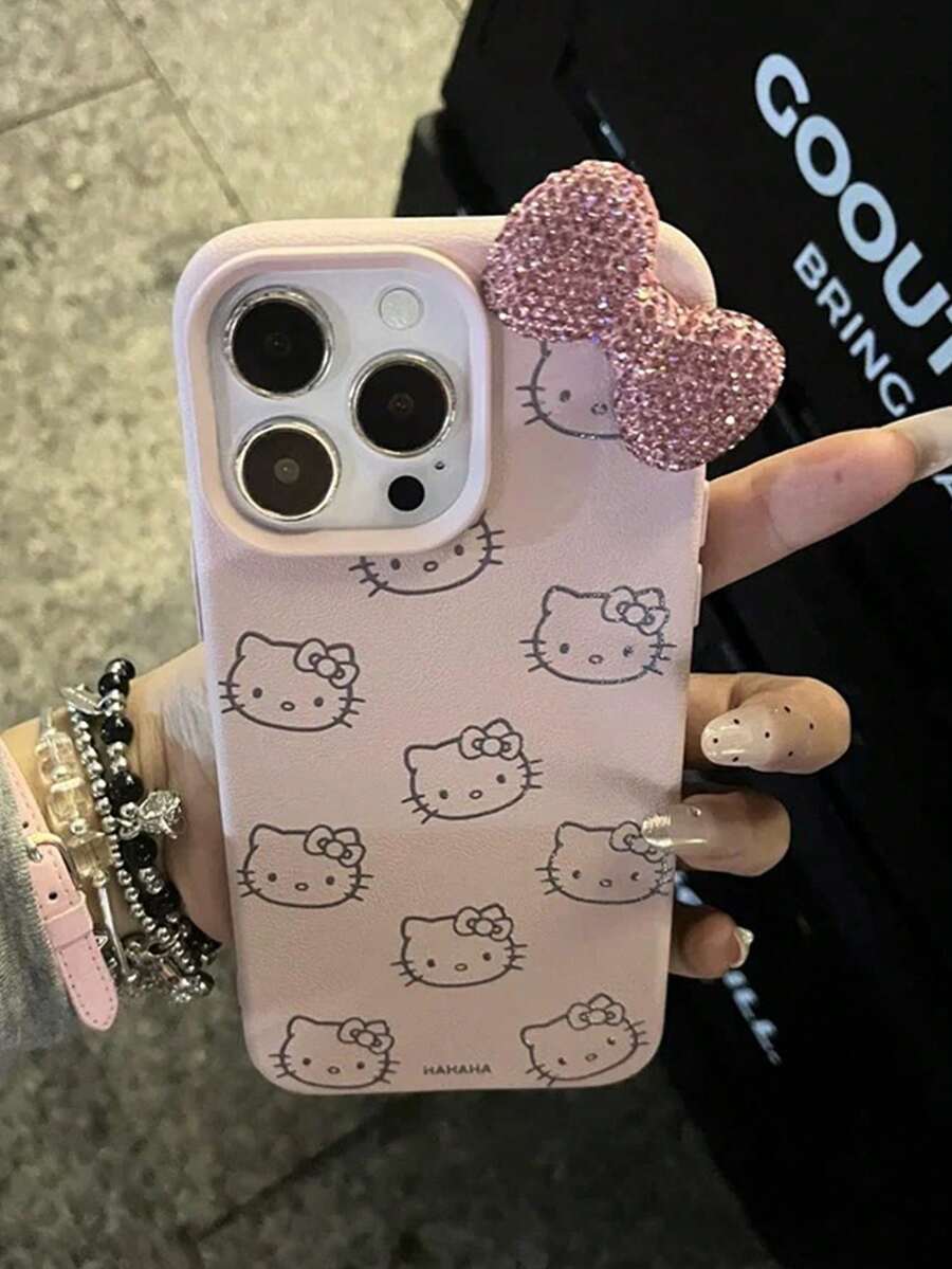 SANRIO Bowknot Leather Texture Bow Case Waterproof Shockproof Anti-Fall Scratch Resistant - Pink - View 1