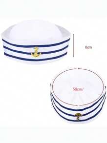 4/2/1 blau gestreifter Matrosenhut mit rundem Oberteil ohne Kragen, Marine-Hut für Spaß, Partys, Feiertage, Halloween