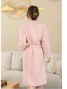 1pc Waffle Bathrobe, Unisex Adult Kimono Style Robe, Spring/Summer, Suitable For Homestay/Hotels, Absorbent & Quick Drying, Loose Fit, White/Pink/Green/Navy Back To School - Dusty Pink - View 3
