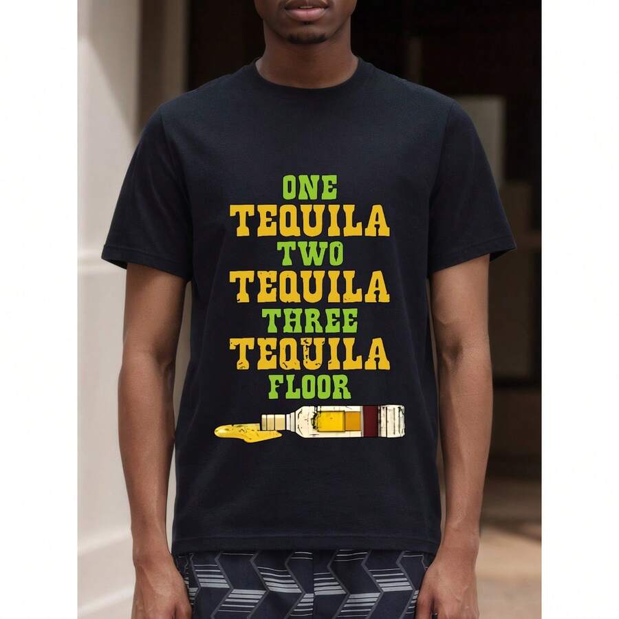 Camiseta "Una tequila, dos tequila, tres tequila, al piso", camiseta de tequila, camiseta para beber, camiseta del Cinco de Mayo, camiseta de tequila divertida, también para mujer - Negro - Ver 1