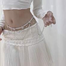 1 chiếc dây thắt lưng nhiều lớp đính đá hoa đính ngọc trai thanh lịch, thắt lưng thời trang gợi cảm độc đáo dành cho phụ nữ, quà tặng tiệc/ngày lễ - Nhiều màu - Xem 6