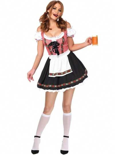2 件套连衣裙、围裙啤酒节服装女仆装派对表演服万圣节