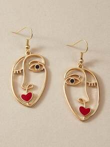 1 Pair Women's Asymmetrical Color Portrait Jewelry, Elegant Personalized Summer Beach Party Wedding Vacation Casual Back To School New Year Gift For Friends & Family - Yellow Gold - View 2