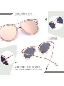 夏季女士太阳镜超大时尚猫眼太阳镜，带镜面偏光镜片，防眩光紫外线保护，金属镜腿