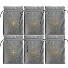 6 件涤纶抽绳袋，适用于塔罗牌、神圣几何/星座设计、可重复使用的神谕卡、水晶、珠宝和礼品、女士派对用品收纳袋、旅行必需品礼物