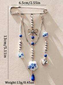 1 件女士时尚珍珠蝴蝶结心形花朵印花胸针，防走光服装别针装饰