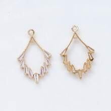 1 pieza/2 piezas/4 piezas Colgante con forma de rombo enchapado en latón vintage con circonita cúbica, suministros de artesanía de joyería DIY para pendientes