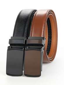 1/2pcs Men's Genuine Leather Ratchet Belt With Automatic Alloy Buckle - Business Style, Micro-Adjustable 1 2/6" For Dress Pants, Second Layer Cowhide - DL84DP85 - View 2