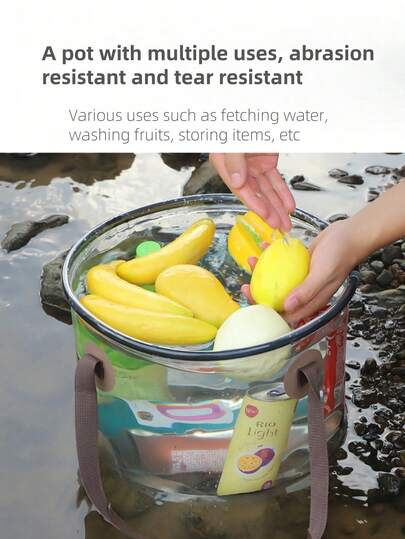 1 Stück Mehrzweck Outdoor Angeleimer, Obstwaschbecken, transparenter faltbarer Eimer, tragbarer Camping Eimer, runder transparenter faltbarer Eimer mit Tragegriff, geeignet für Outdoor Camping Angeleimer, Reiseaccessoires