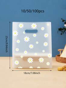 10/50/100pcs Frosted Floral Gift Bags With Daisy Pattern - Reusable Transparent Plastic Tote Bags With Handles, Multifunctional Portable Storage Bags, For Wedding, Birthday Party Favors, Shopping & Travel & Clothing Packaging, Gift Packaging Supplies