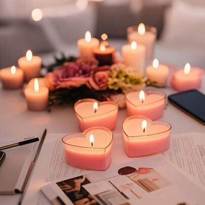 （9支/盒）不对称蜡烛、心形蜡烛、茶蜡、浪漫心形蜡烛、婚礼派对及家居蜡烛、3.5-4小时长燃蜡烛、许愿蜡烛、生日及万圣节应急照明蜡烛、母亲节蜡烛、父亲节蜡烛、复活节蜡烛、家居用品、情人节蜡烛、返校季蜡烛、圣诞节蜡烛