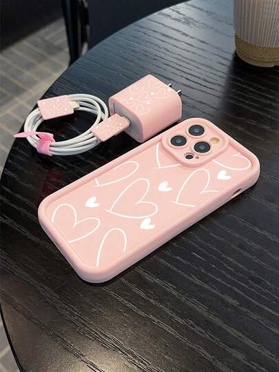 5pcs Pink Phone Case Set, Compatible With IPhone 17, 17 Air, 17 Pro, 17 Pro Max, Includes Charger Head, Data Cable, Lanyard