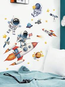 2 Stücke große Weltraum-Astronaut Wandaufkleber, Rakete Universum Planet Wandtattoos für Kinderzimmer, Jungenzimmer, Spielzimmer Dekoration Heimdekoration Wandaufkleber Wanddekoration