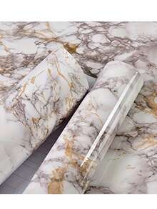 1 rollo de papel de contacto brillante, pegatinas de pared autoadhesivas, papel tapiz de PVC desprendible, es decir, papel tapiz con patrón de piedra de flores grandes que se puede pelar, adecuado para la cocina, el dormitorio, la sala de estar, la decoración de muebles de encimera, rollo de papel tapiz para decoración del hogar y renovación de muebles 40cm x 5m - Amarillo - Ver 2