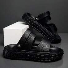 Men's Summer Slippers, Dual-Use Sandals, Fashion Thick-Soled Black Slides, Beach Shoes
