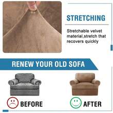 Sofa Cover 3 Piece T Cushion Loveseat Slipcovers Thick Velvet Couch Cover Stretch T Cushion Sofa Covers For 2 Cushion Couch With 2 Individual T Cushion Covers Washable, Stone Blue - 駝色 - 查看 6
